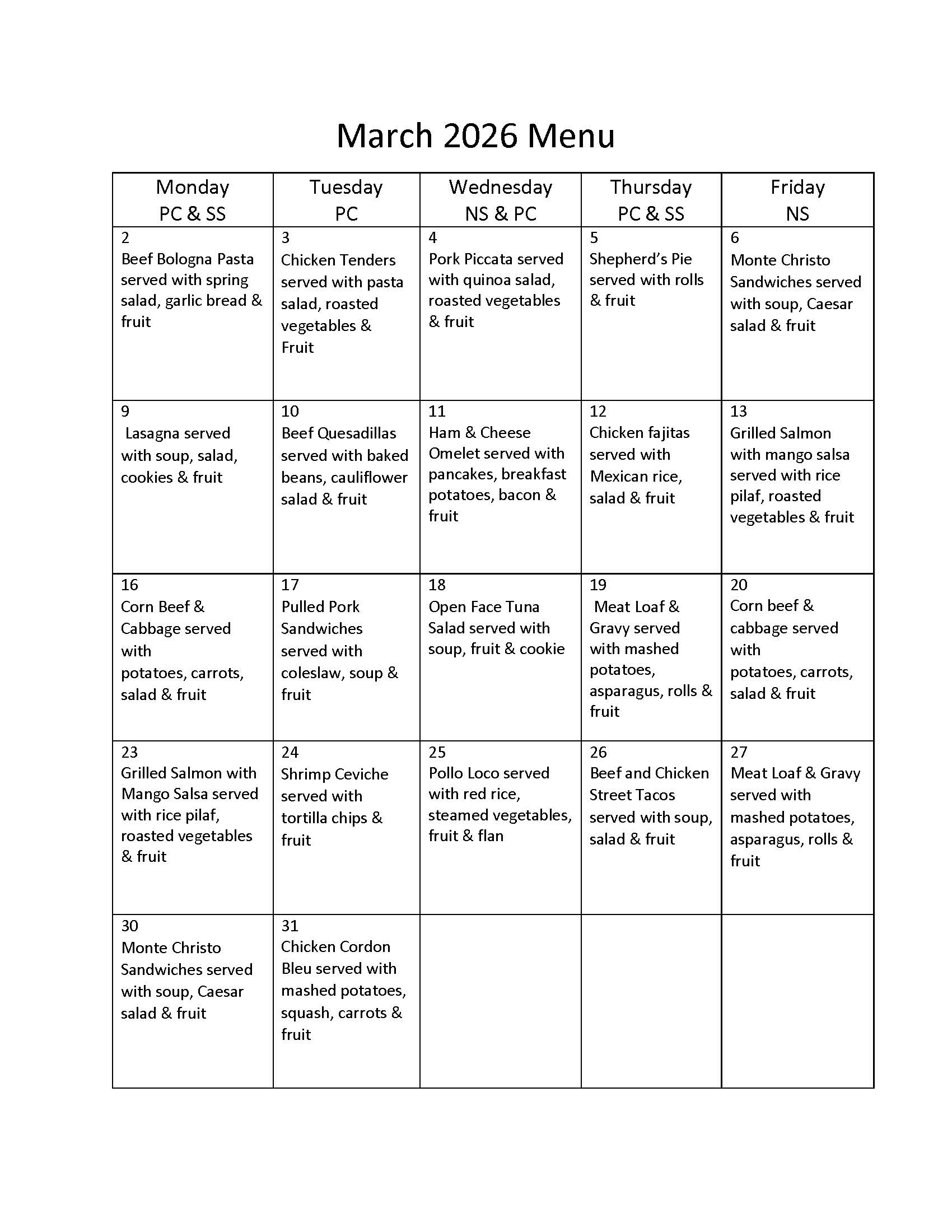 02122026 March 2026 Menu